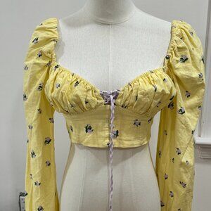 White Fox Yellow & Purple Floral Crop Top – Size Small (NWT)